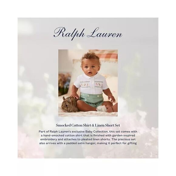 NWT Ralph Lauren Smocked Cotton Shirt & Linen Short Set Sz 24 months - Picture 2 of 10